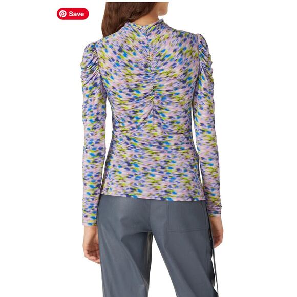 Tanya Taylor Shirt Womens X Small Blue Purple Green Adonica Mock Neck Cropped - Picture 4 of 10